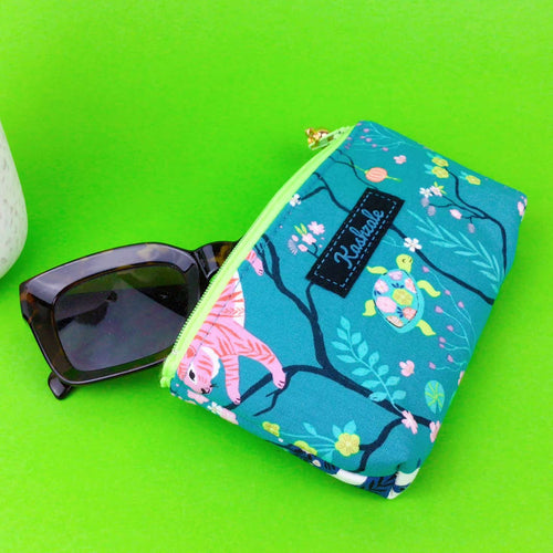 Teal Pandas and Tigers Sunglasses bag, glasses case. Teal Glasses Cases - Kashzale Cosmetic Bags