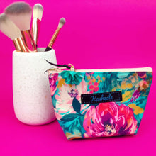 Load image into Gallery viewer, Teal and Pink Floral Small Makeup Bag.
