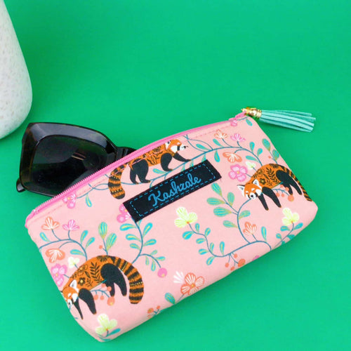 Red Panda Sunglasses bag, glasses case. Coral Glasses Case. - Kashzale Cosmetic Bags