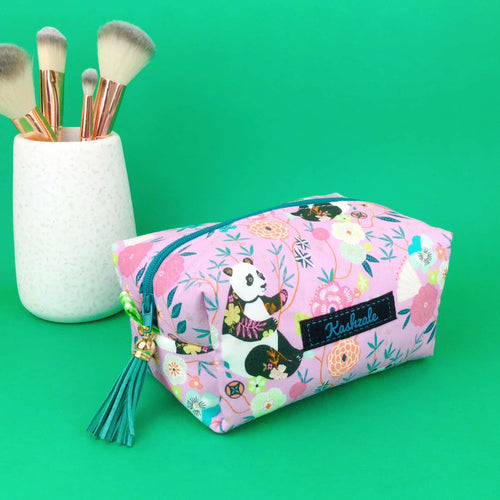 Pink Pandas Medium Box Makeup Bag. Pink Makeup Bag - Kashzale Cosmetic Bags