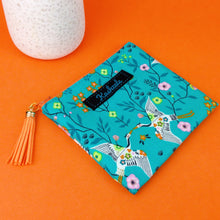 Load image into Gallery viewer, Aqua Cranes Coin Purse. Aqua Coin Purse
