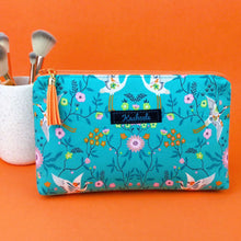 Load image into Gallery viewer, Aqua Cranes Medium Makeup Bag. Aqua Makeup Bag.
