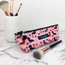 Load image into Gallery viewer, Dachshund Makeup Brush Bag. Pink
