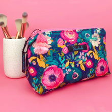 Load image into Gallery viewer, Navy and Pink Floral Medium Makeup Bag.
