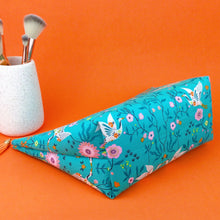 Load image into Gallery viewer, Aqua Cranes Large Makeup Bag. Aqua Makeup Bag
