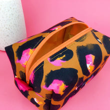Load image into Gallery viewer, Bronze Leopard Medium Box Makeup Bag. Kasey Rainbow Design.
