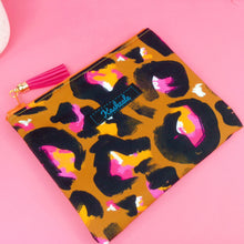 Load image into Gallery viewer, Bronze Leopard Clutch, Small makeup bag. Kasey Rainbow Design.
