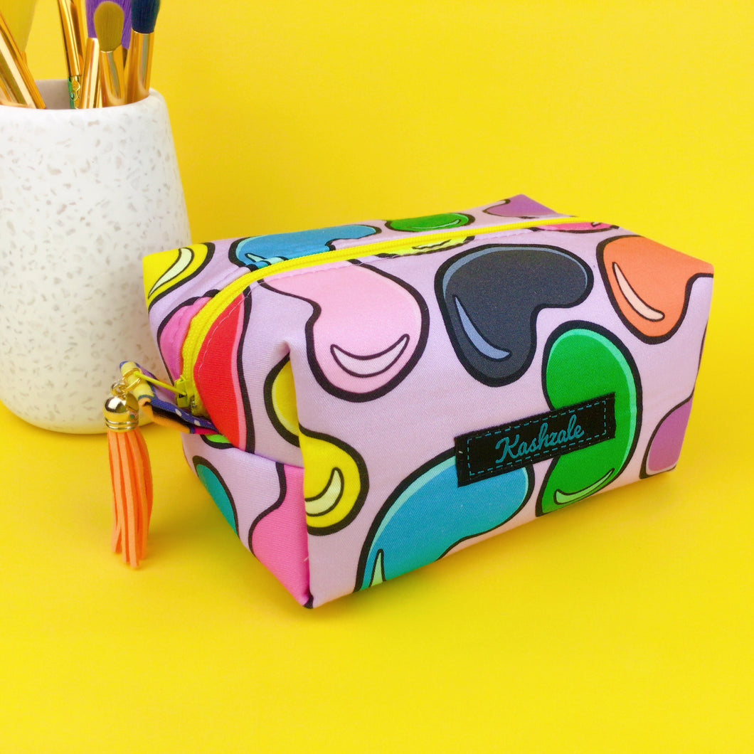 Jelly Beans Medium Box Makeup Bag. Kasey Rainbow Design.