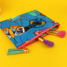 Load image into Gallery viewer, Buggin Blue Clutch, Small makeup bag. Kasey Rainbow Design.

