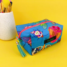 Load image into Gallery viewer, Buggin Blue Medium Box Makeup Bag. Kasey Rainbow Design.
