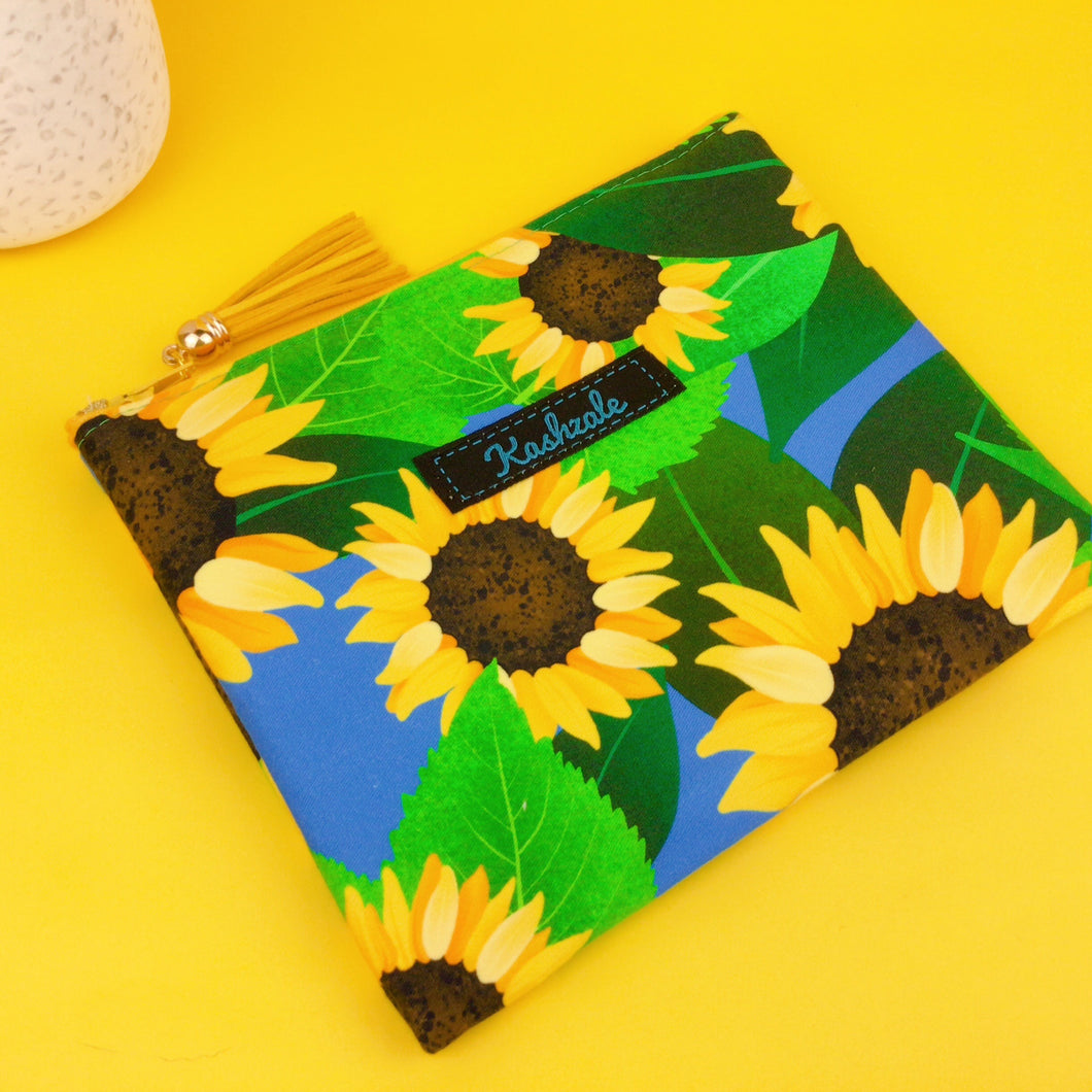 Sunny Flowers Clutch, Small makeup bag. Kasey Rainbow Design.