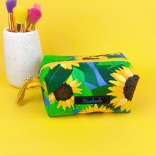 Load image into Gallery viewer, Sunny Flowers Medium Box Makeup Bag. Kasey Rainbow Design.
