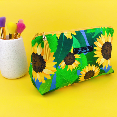 Sunny Flowers Medium Makeup Bag. Kasey Rainbow Design. - Kashzale Cosmetic Bags