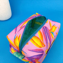 Load image into Gallery viewer, Paradise Birds Medium Box Makeup Bag. Kasey Rainbow Design.

