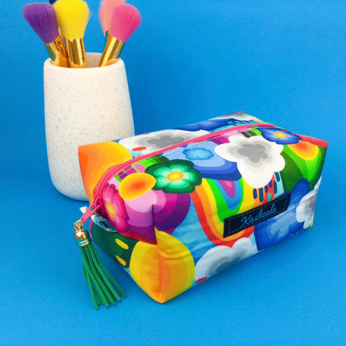 Rainbow Land Medium Box Makeup Bag. Kasey Rainbow Design. - Kashzale Cosmetic Bags
