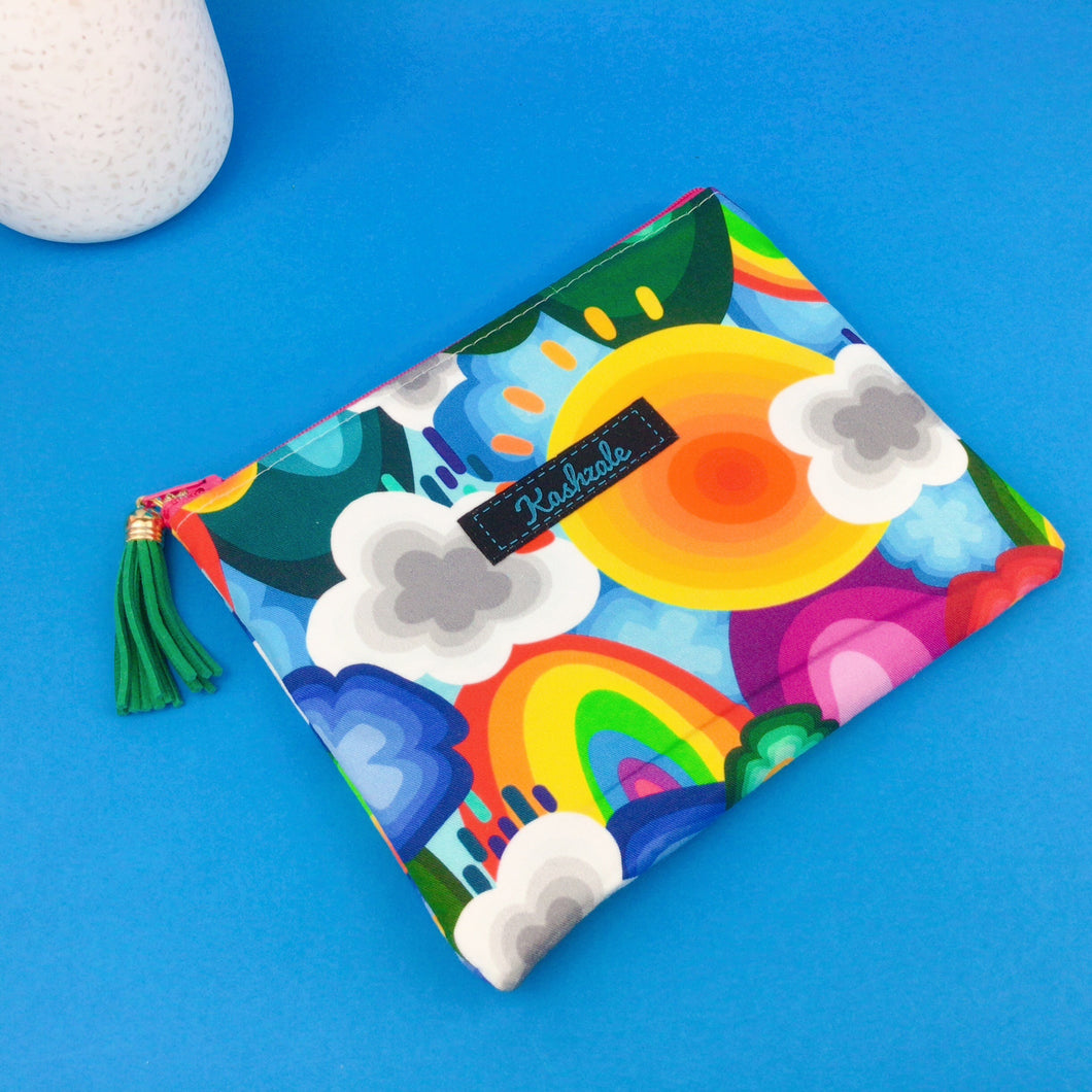 Rainbow Land Clutch, Small makeup bag. Kasey Rainbow Design.