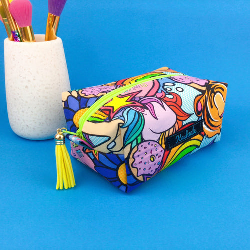 Kasey's Dream Medium Box Makeup Bag. Kasey Rainbow Design. - Kashzale Cosmetic Bags