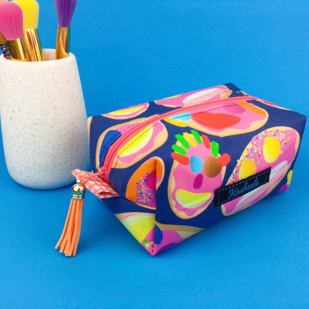 Face Bikkies Medium Box Makeup Bag. Kasey Rainbow Design.