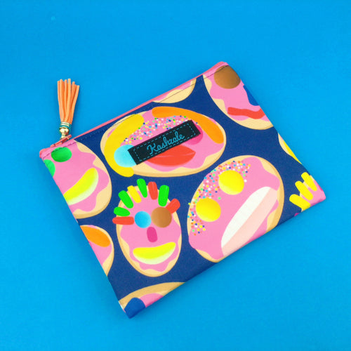 Face Bikkies Clutch, Small makeup bag. Kasey Rainbow Design. - Kashzale Cosmetic Bags