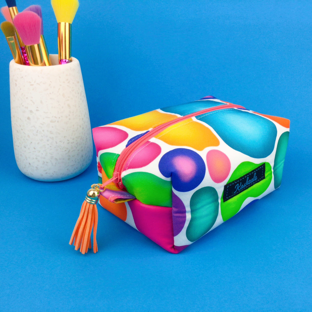 Rainbow Rocks Medium Box Makeup Bag. Kasey Rainbow Design.
