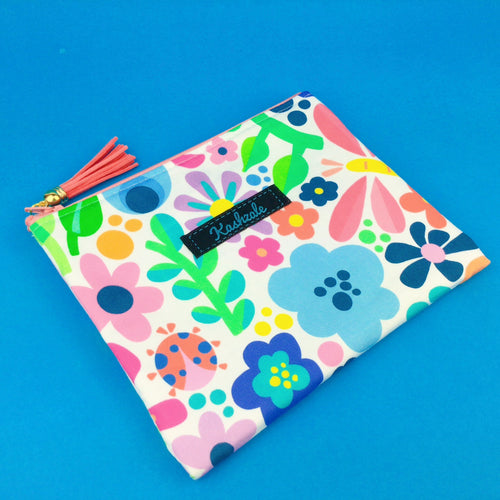 Garden Party Clutch, Small makeup bag. Kasey Rainbow Design. - Kashzale Cosmetic Bags