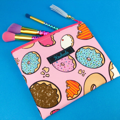 Donuts Clutch, Small makeup bag. Kasey Rainbow Design. - Kashzale Cosmetic Bags