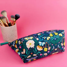 Load image into Gallery viewer, Navy Floral Large Makeup Bag.
