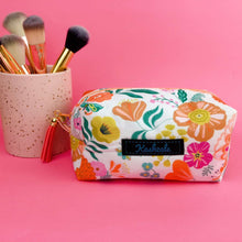 Load image into Gallery viewer, Cream Floral Medium Box Makeup Bag.
