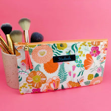 Load image into Gallery viewer, Cream Floral Zipper Pouch, Travel Pouch.
