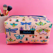 Load image into Gallery viewer, Coral Bugs and Butterflies Large Box Cosmetic Bag.
