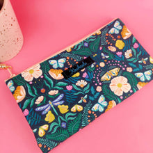 Load image into Gallery viewer, Navy Floral Zipper Pouch, Travel Pouch.
