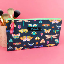 Load image into Gallery viewer, Navy Butterflies and Bugs Zipper Pouch, Travel Pouch.
