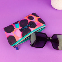 Load image into Gallery viewer, Tropical Cheetah Sunglasses bag, glasses case. Inky Soda Design.
