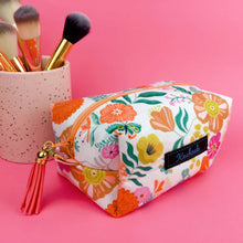 Load image into Gallery viewer, Cream Floral Medium Box Makeup Bag.
