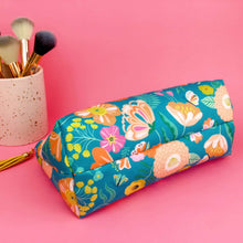 Load image into Gallery viewer, Teal and Peach Floral Medium Makeup Bag.
