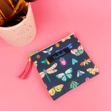 Load image into Gallery viewer, Navy Butterflies and Bugs Coin Purse.
