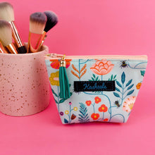 Load image into Gallery viewer, Light Blue Floral Small Makeup Bag.
