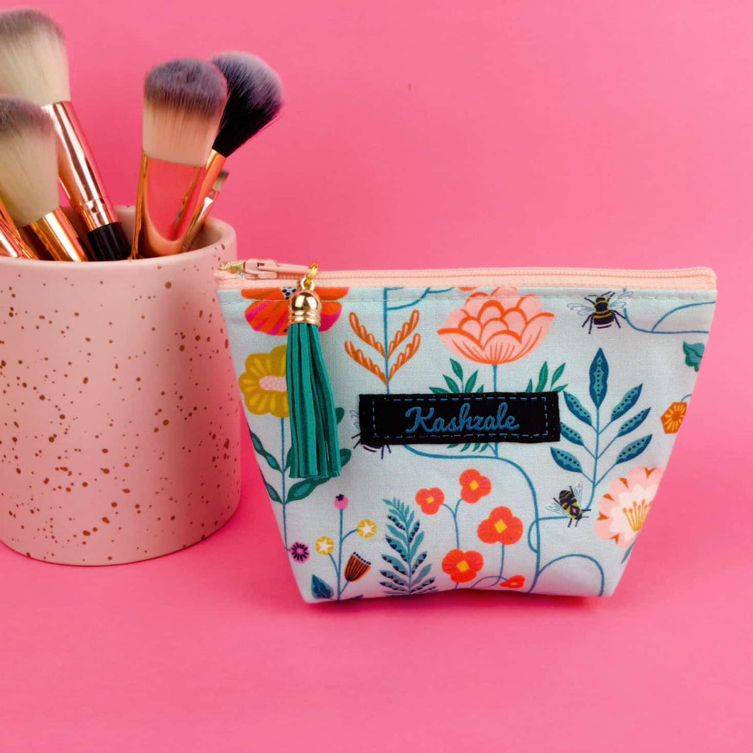 Light Blue Floral Small Makeup Bag.