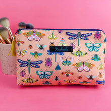 Load image into Gallery viewer, Coral Bugs and Butterflies Medium Makeup Bag.
