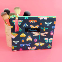 Load image into Gallery viewer, Navy Butterflies and Bugs Small Clutch, Small makeup bag.
