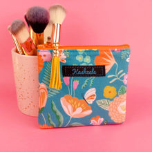 Load image into Gallery viewer, Teal and Peach Floral Coin Purse.
