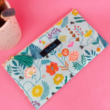 Load image into Gallery viewer, Light Blue Floral Zipper Pouch, Travel Pouch.
