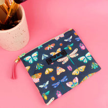 Load image into Gallery viewer, Navy Butterflies and Bugs Small Clutch, Small makeup bag.
