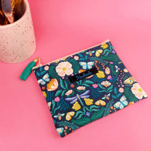 Load image into Gallery viewer, Navy Floral  Small Clutch, Small makeup bag.
