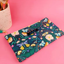 Load image into Gallery viewer, Navy Floral Zipper Pouch, Travel Pouch.
