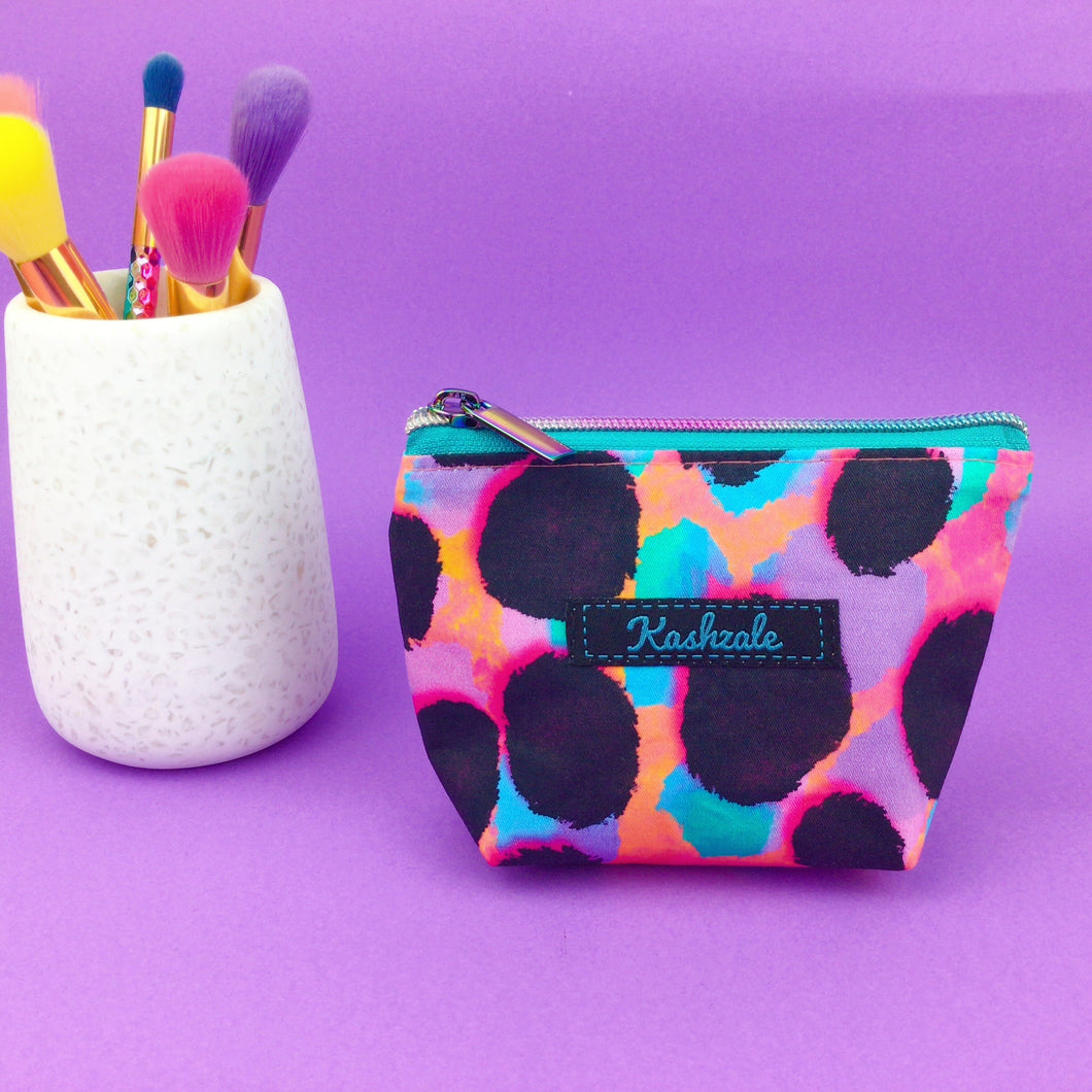Tropical Cheetah Small Makeup Bag. Inky Soda Design.
