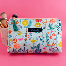 Load image into Gallery viewer, Light Blue Floral Medium Makeup Bag.
