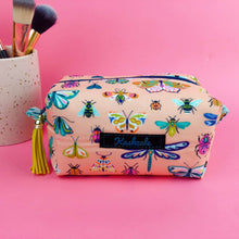 Load image into Gallery viewer, Coral Bugs and Butterflies Medium Box Makeup Bag.
