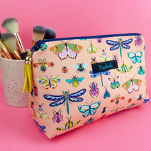 Load image into Gallery viewer, Coral Bugs and Butterflies Medium Makeup Bag.
