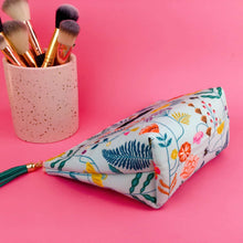 Load image into Gallery viewer, Light Blue Floral Medium Cosmetic Bag.
